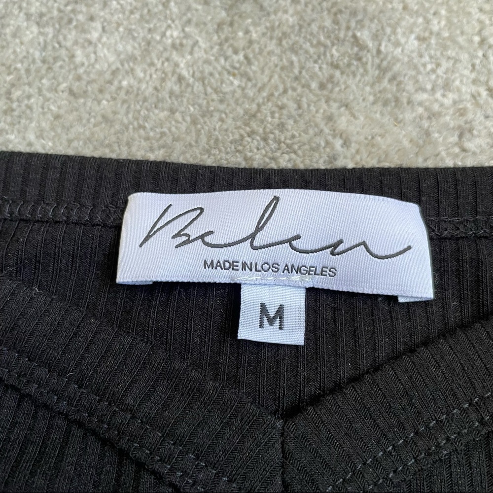 Belen Black Stella Ribbed Long Sleeve Off the Shoulder V-Neck Top EUC Size M - Picture 8 of 10